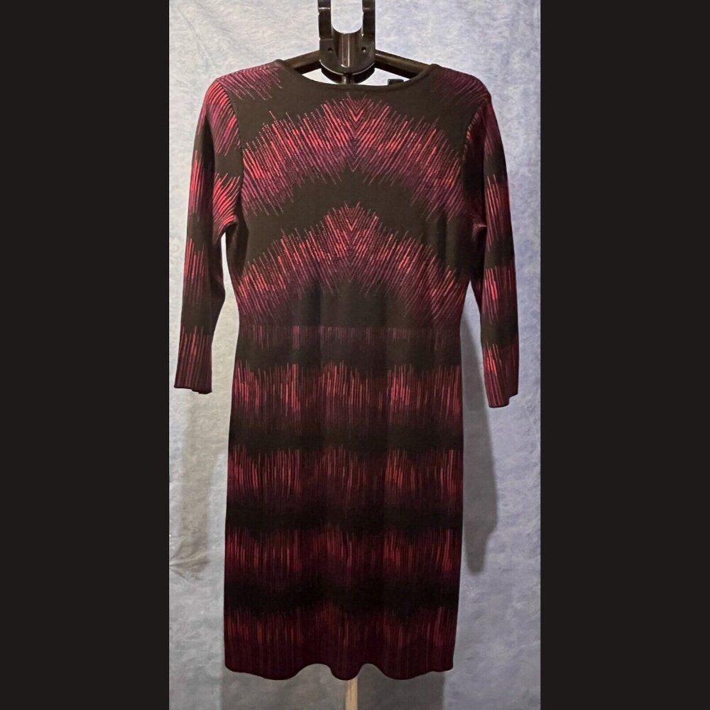Anne Klein Pullover V-Neck Black & Pink Striped Sweater Dress Size Large